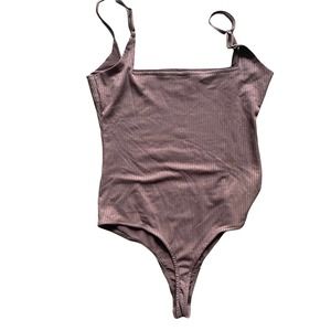 Lulus Danielle Tan Ribbed Thong Bodysuit Size Large